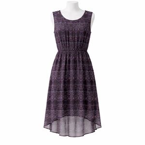 Size 1X Addition Elle Women’s Black Purple Printed High Low Midi Dress